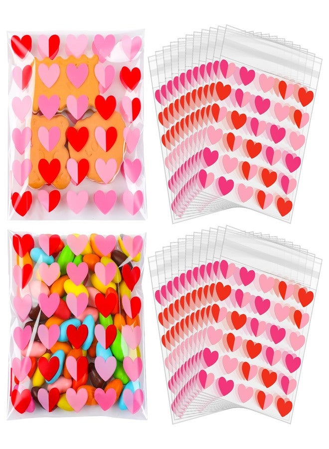 Supervitae 200 Pcs Valentines Cellophane Cookie Bags Bulk 4 x 4 Inch Heart Cellophane Bags Self Adhesive Clear Treat Goodie Gift for Valentine's Day Party Supplies Snacks Bakery Cookie Packaging - Image 1